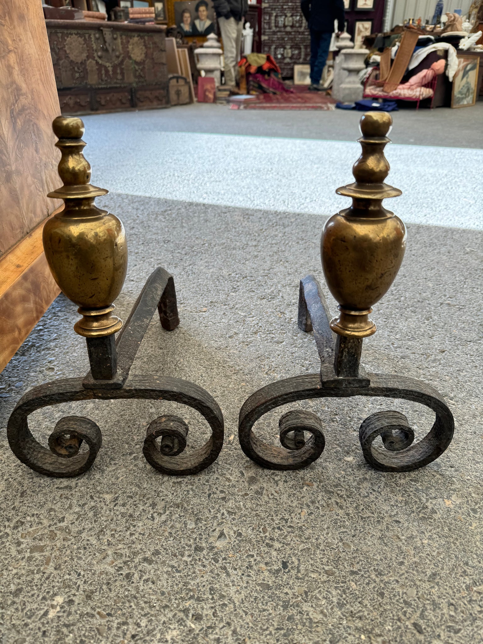 French Brass and Iron Andirons