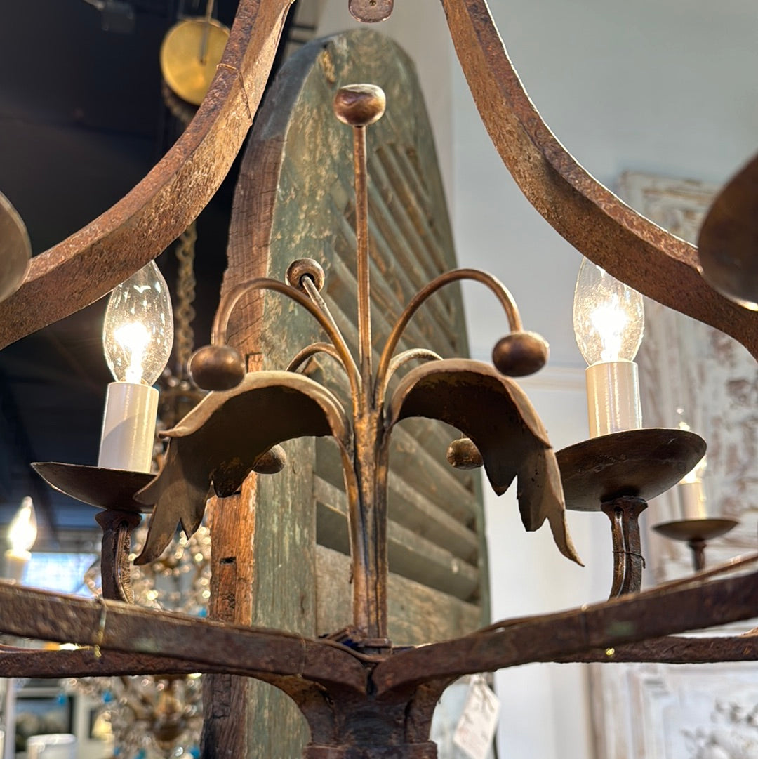 Pair French Iron Chandeliers