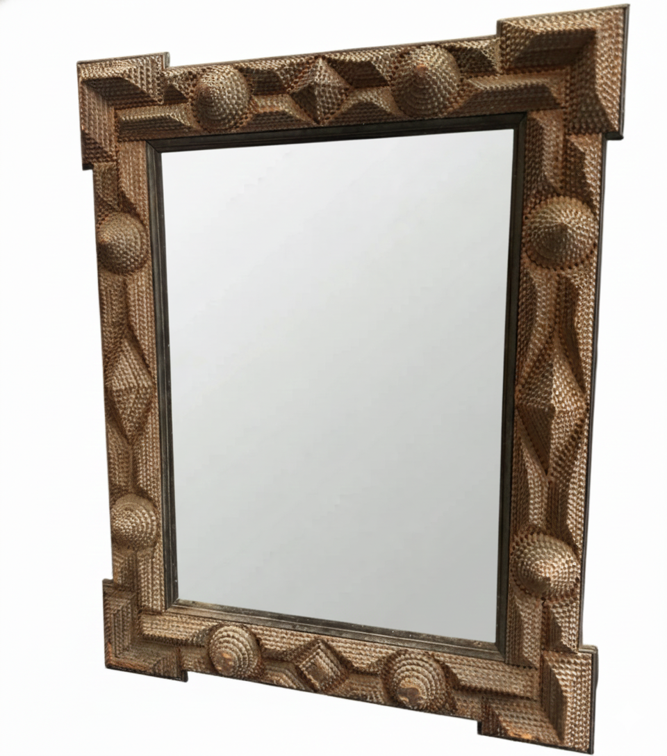 フランス アンティーク Tramp Art Mirror ミラー 鏡 Antique French Tramp Art Mirror with Stepped Corners, circa 1900