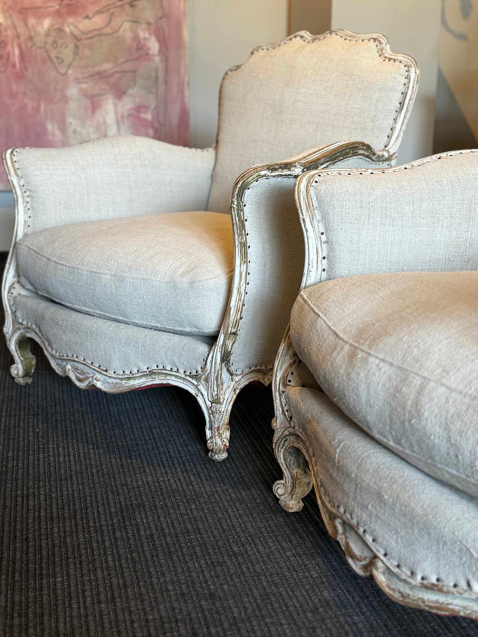 French Bergere Chairs, Pair