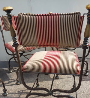 Set of Four Italian Iron and Brass Savonarola Chairs