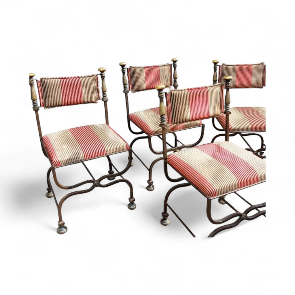 Set of Four Italian Iron and Brass Savonarola Chairs
