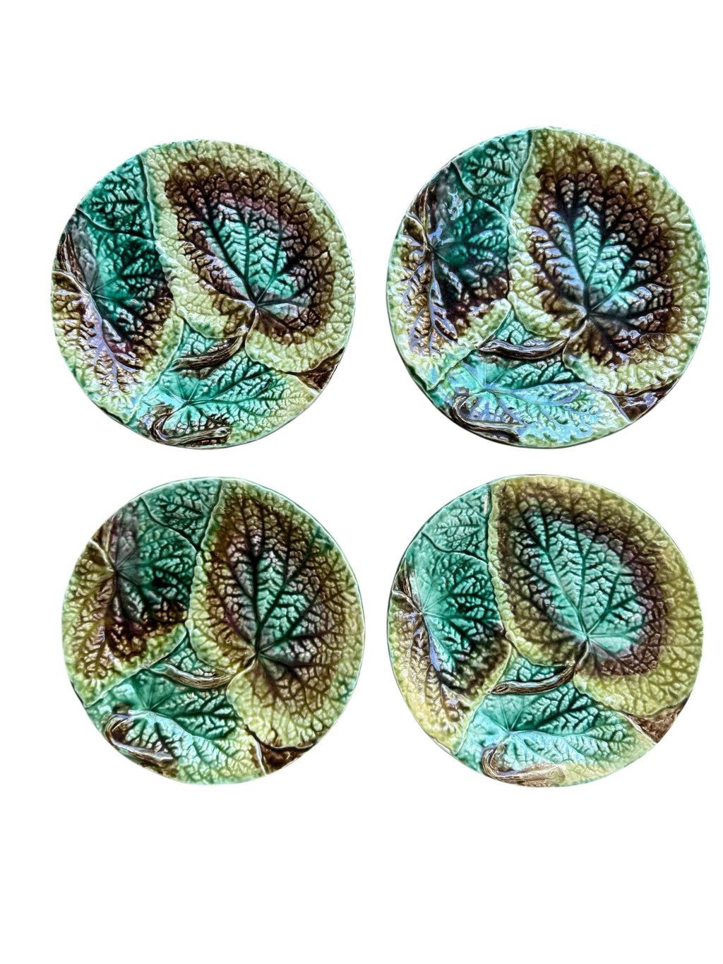 Majolica Begonia Leaf Plates, S/4