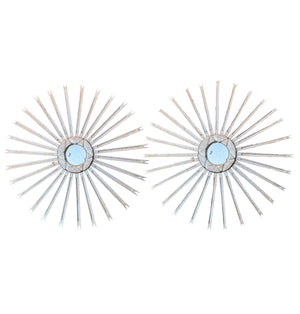 Pair French Silver Sunburst Mirrors