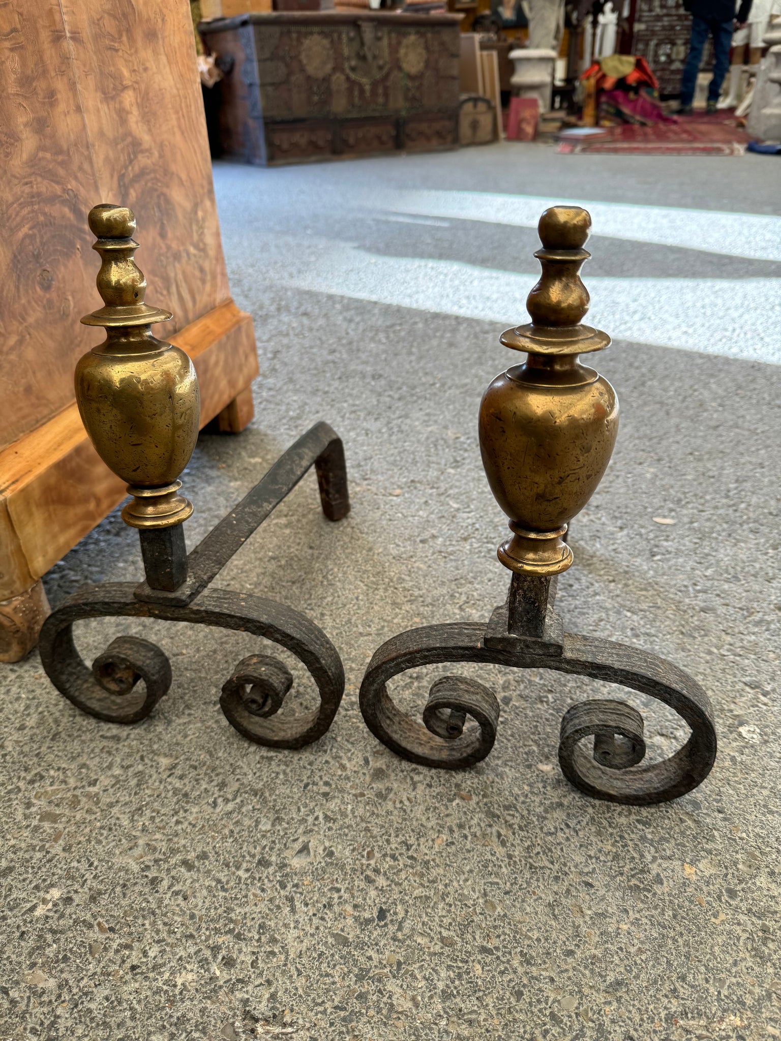 French Brass and Iron Andirons