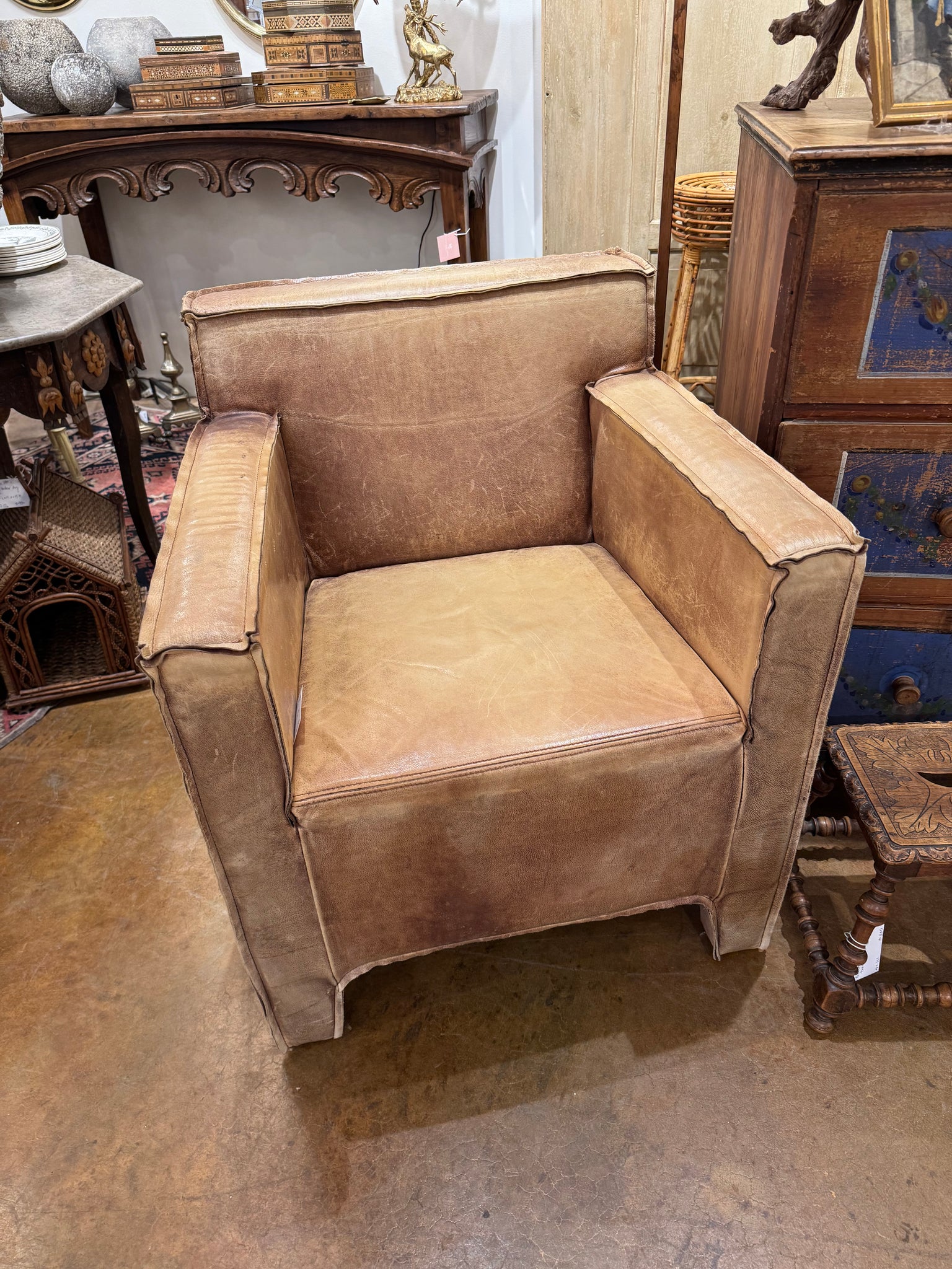 Pair Italian Leather Club Chairs