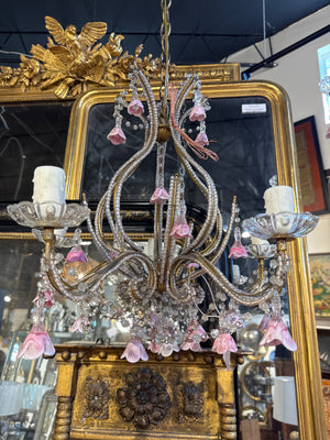 Italian Pink Flower Chandelier, Pair