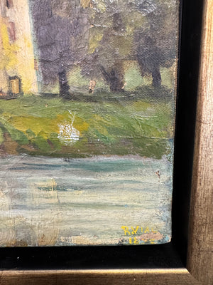 French 19th c Oil of Castle