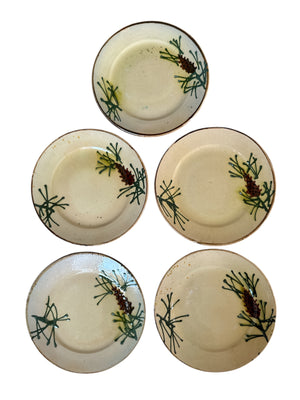 French Pottery Pinecone Plates, S/5