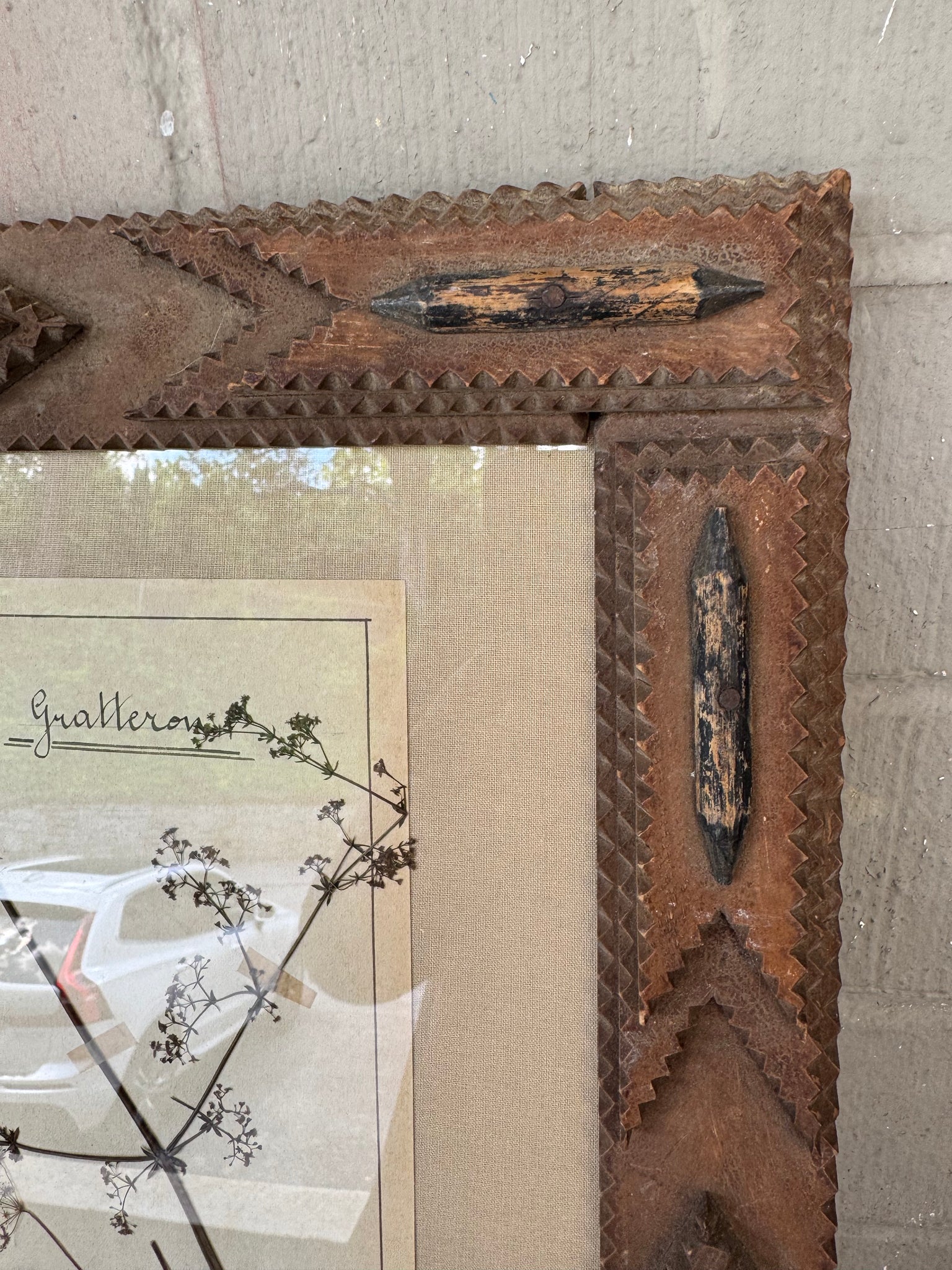 French Herbarium in Tramp Art Frame