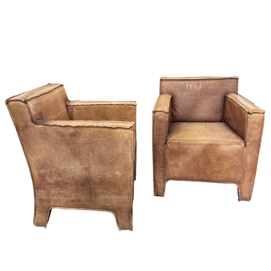 Pair Italian Leather Club Chairs