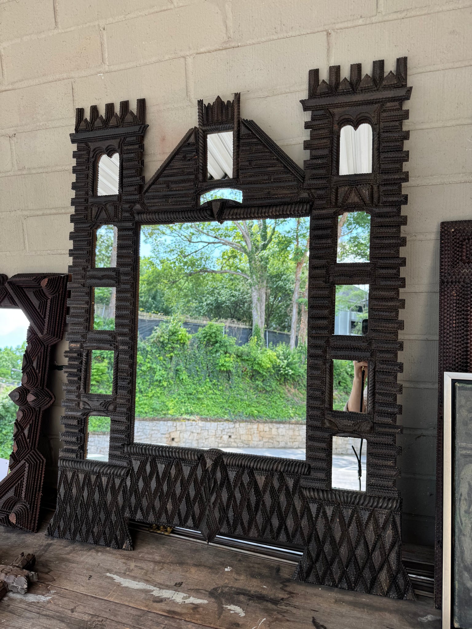 French Tramp Art Castle Mirror