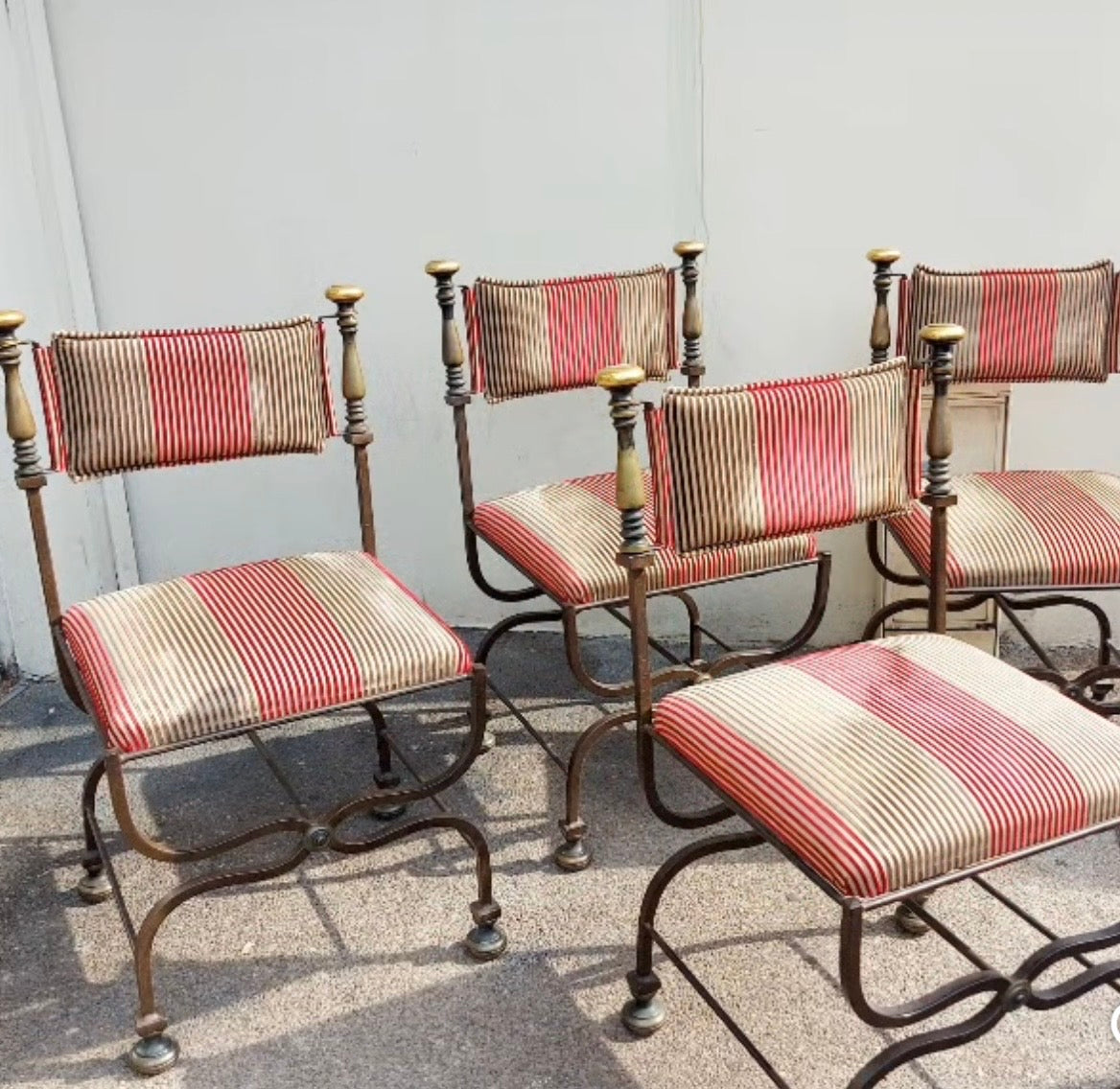 Set of Four Italian Iron and Brass Savonarola Chairs