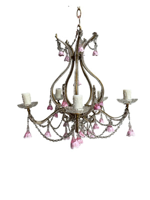 Italian Pink Flower Chandelier, Pair