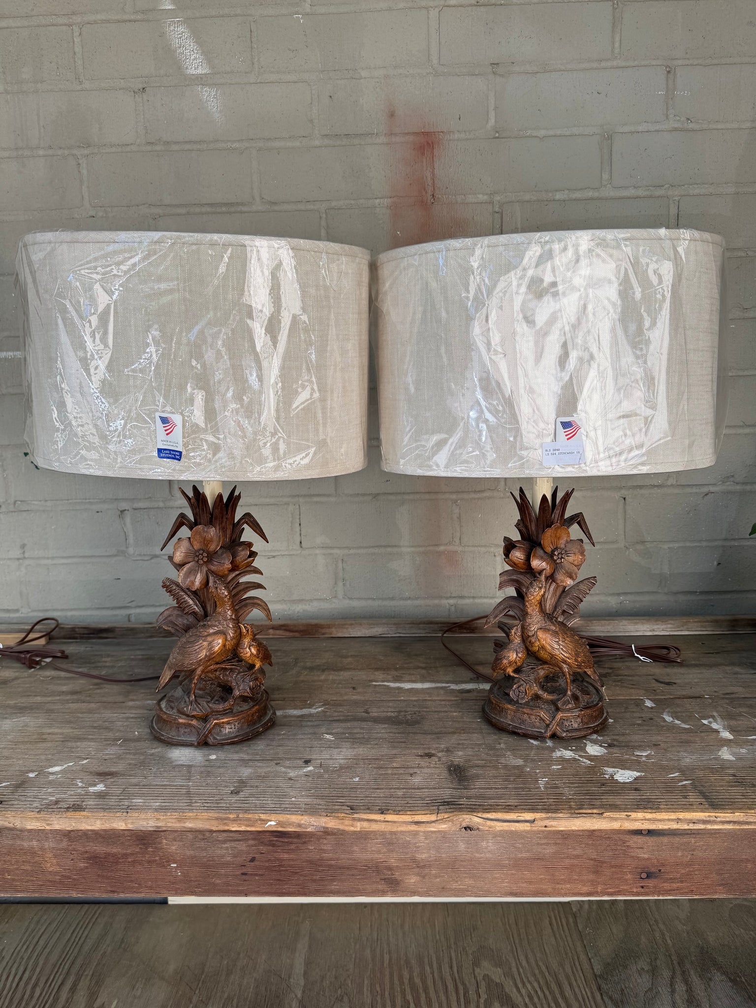 Pair Black Forest Lamps