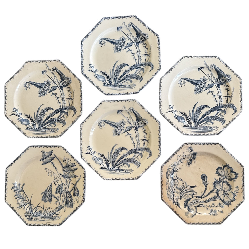 French 19th c Transferware Plates, S/6