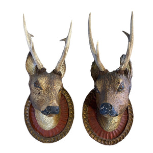 Pair of Italian Carved Deer Trophies
