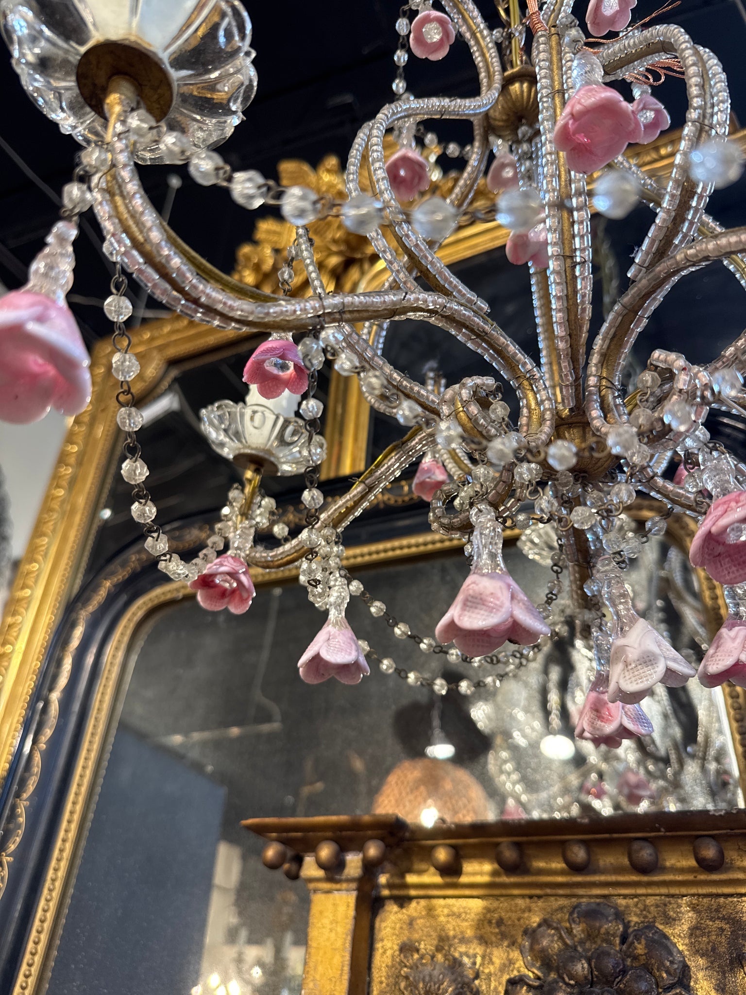 Italian Pink Flower Chandelier, Pair