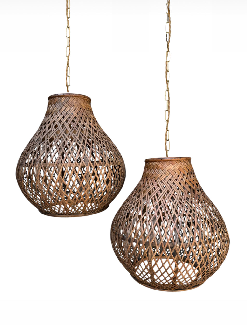 Pair French Vintage Rattan Pendants