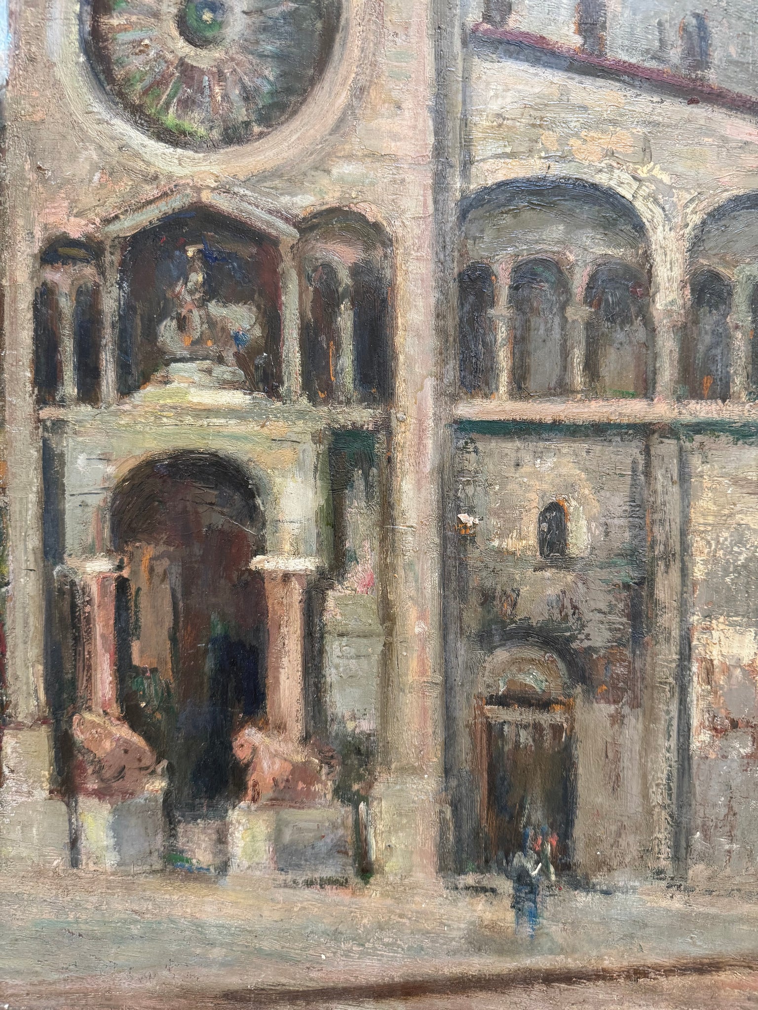 French Oil on Board of Church