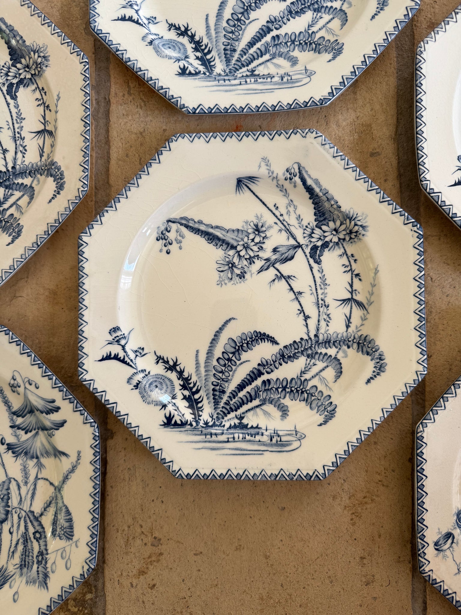 French 19th c Transferware Plates, S/6