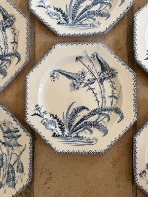 French 19th c Transferware Plates, S/6