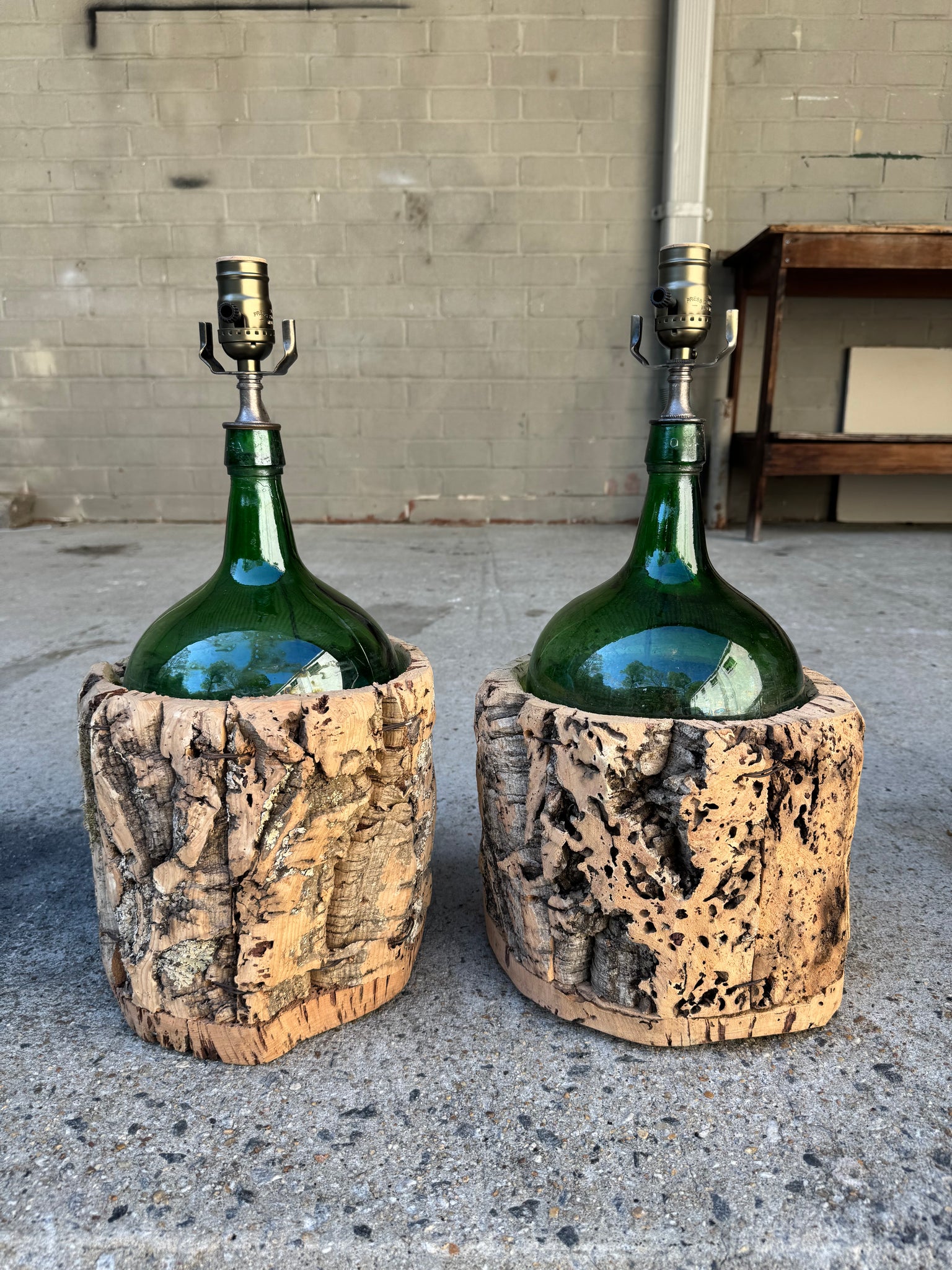 Pair Spanish Cork Lamps