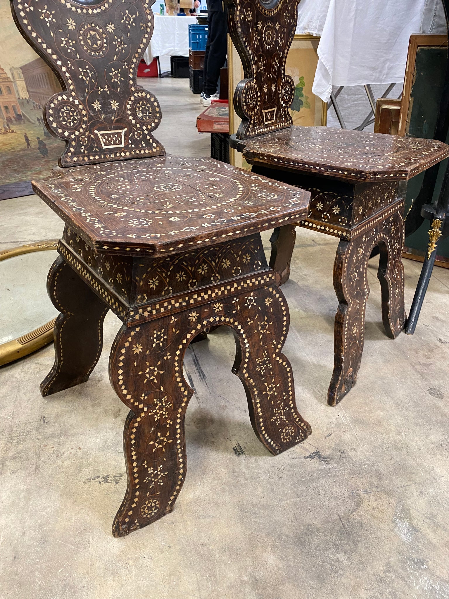 Moorish Inlaid Chairs, Pair