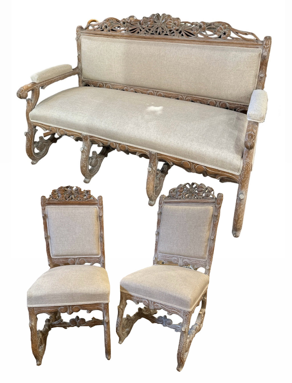 French Faux Bois Sofa & Chairs