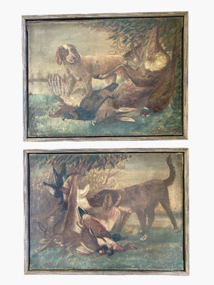 Pair French Hunting Dog Paintings