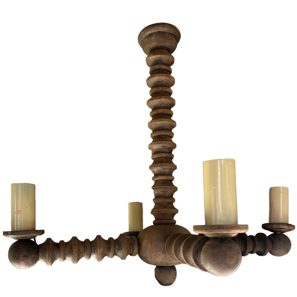 French Wood turned Bobbin Chandelier