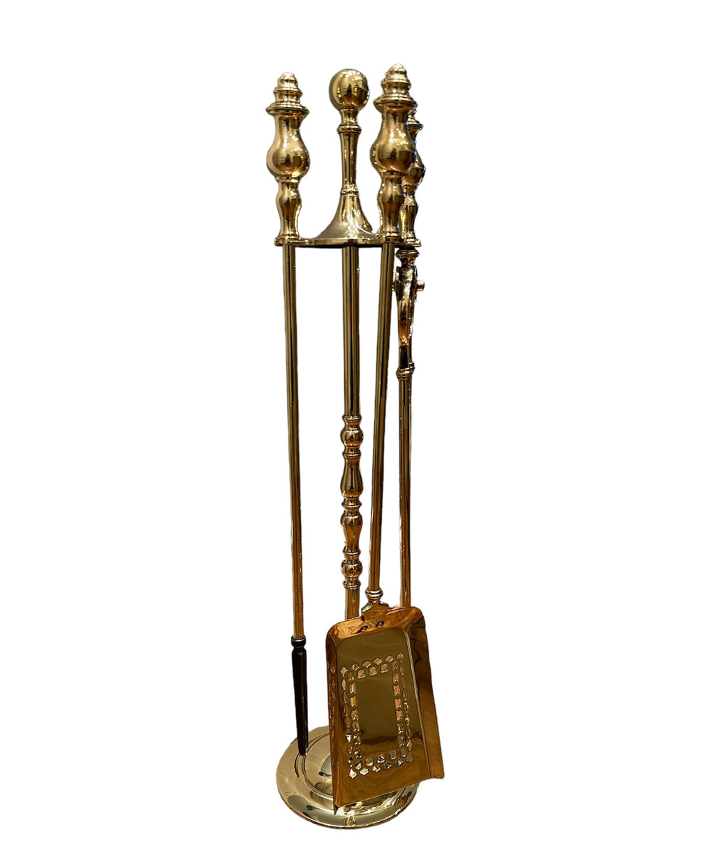 English Brass Fireplace Tool Set