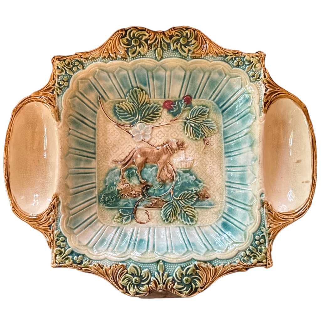 French Majolica Dog Strawberry Server