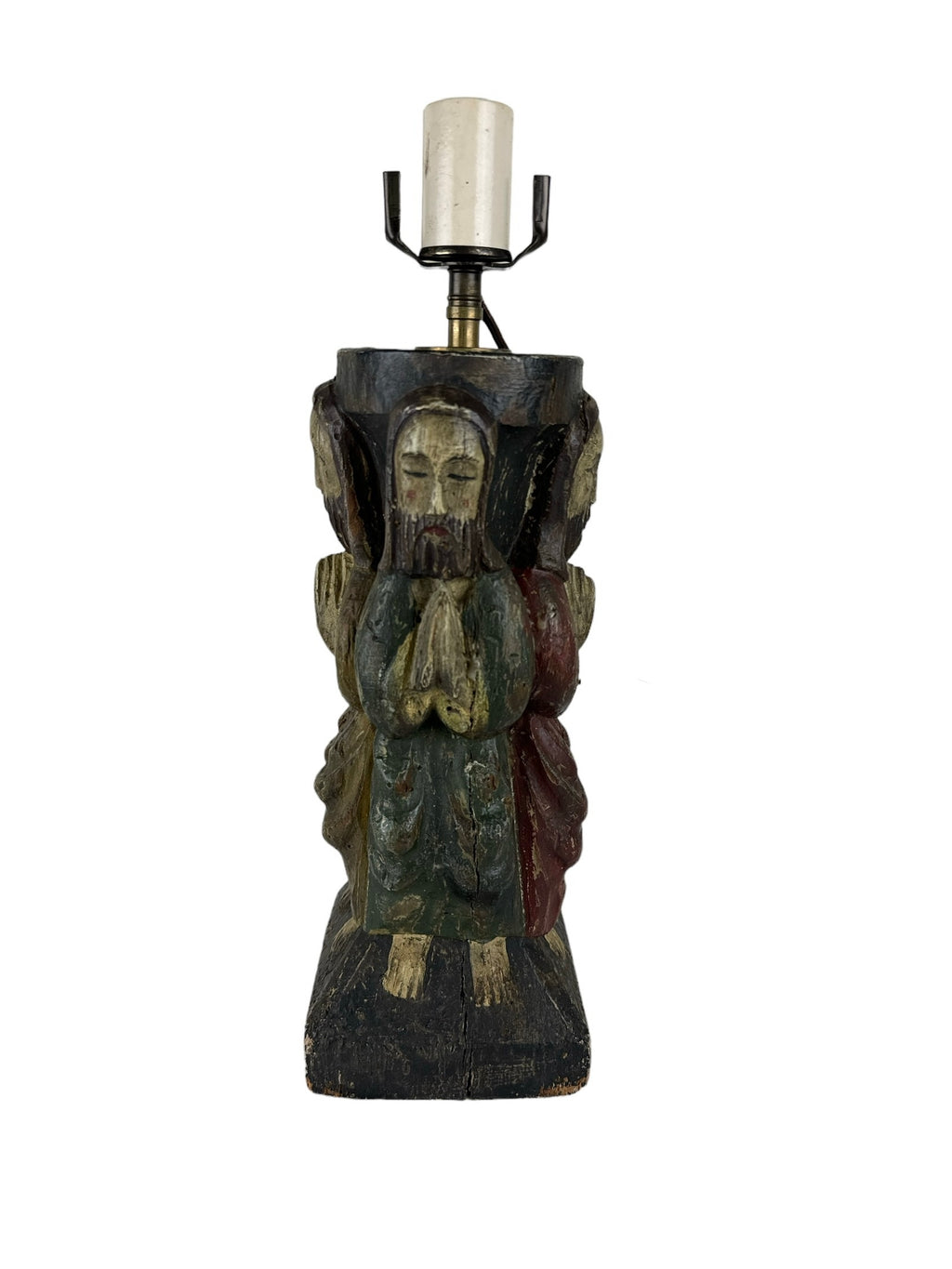 Carved Wood Lamp w/ Saints