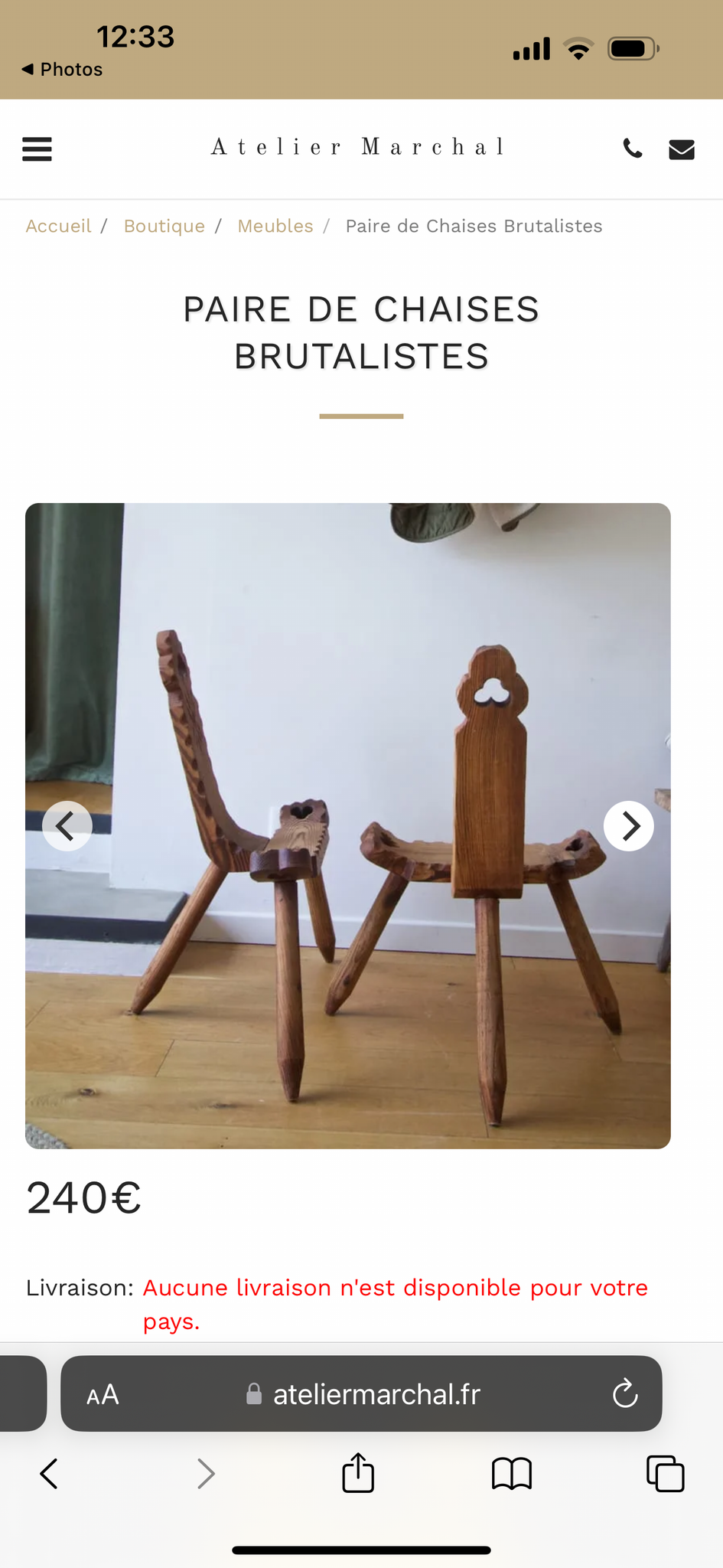 Pair French Brutalist Chairs