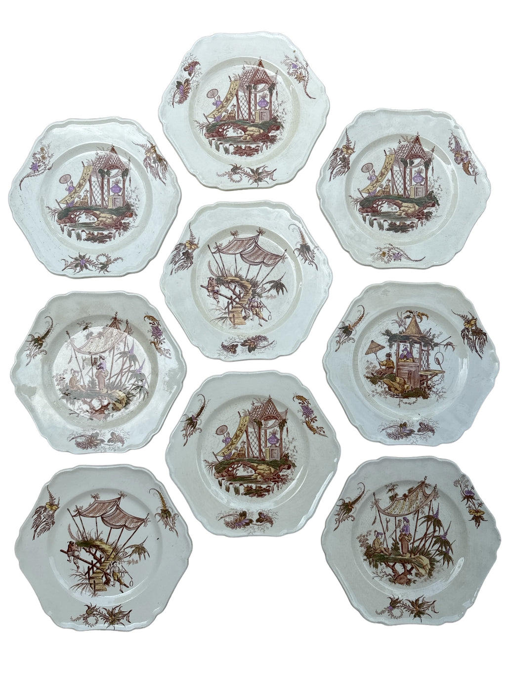 French Chinoiserie Plates, S/9