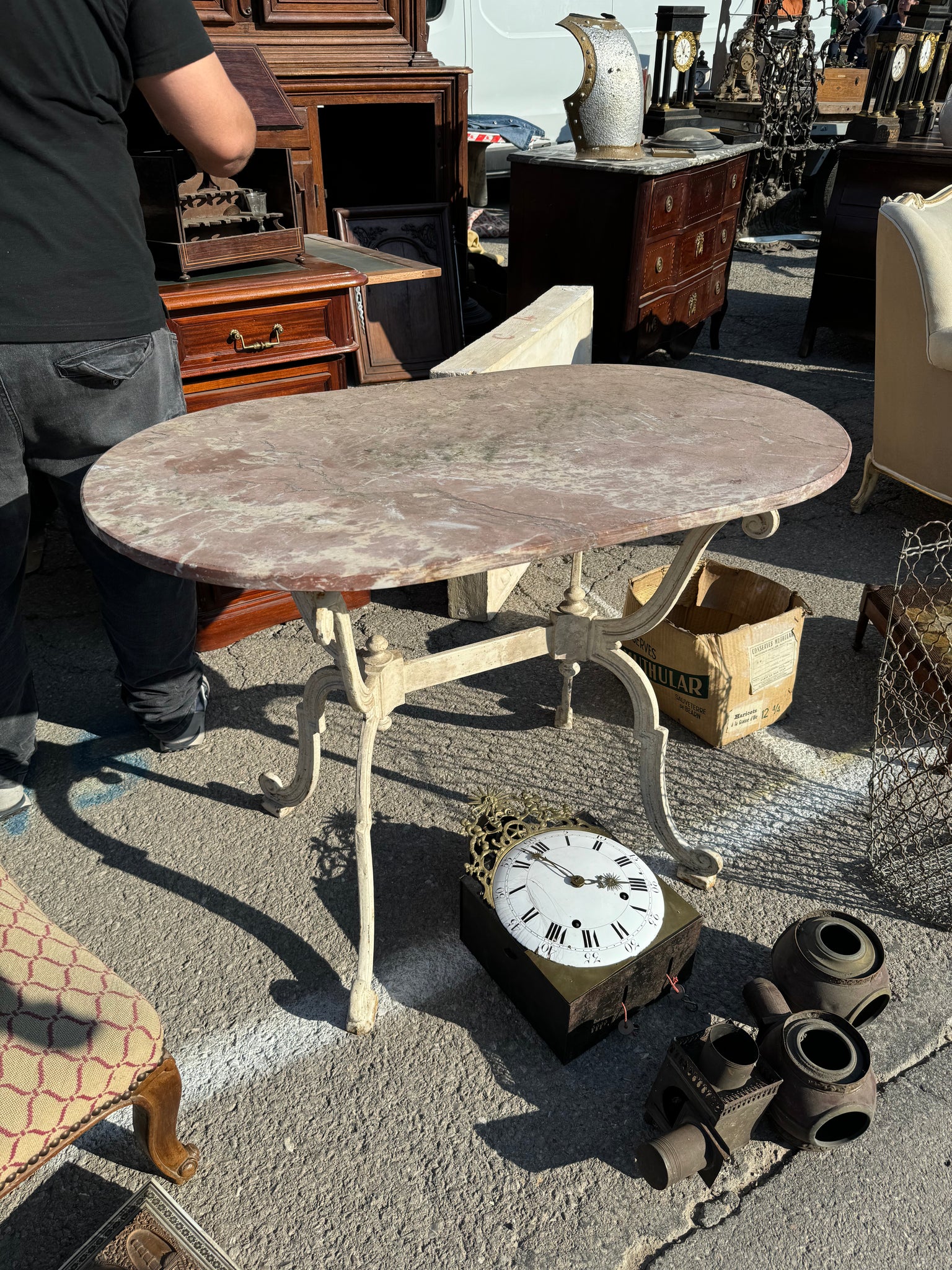 French Marble Top Iron Table