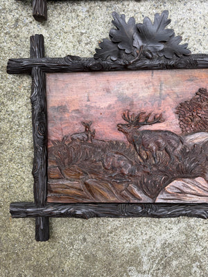 Pair Black Forest Carved Panels