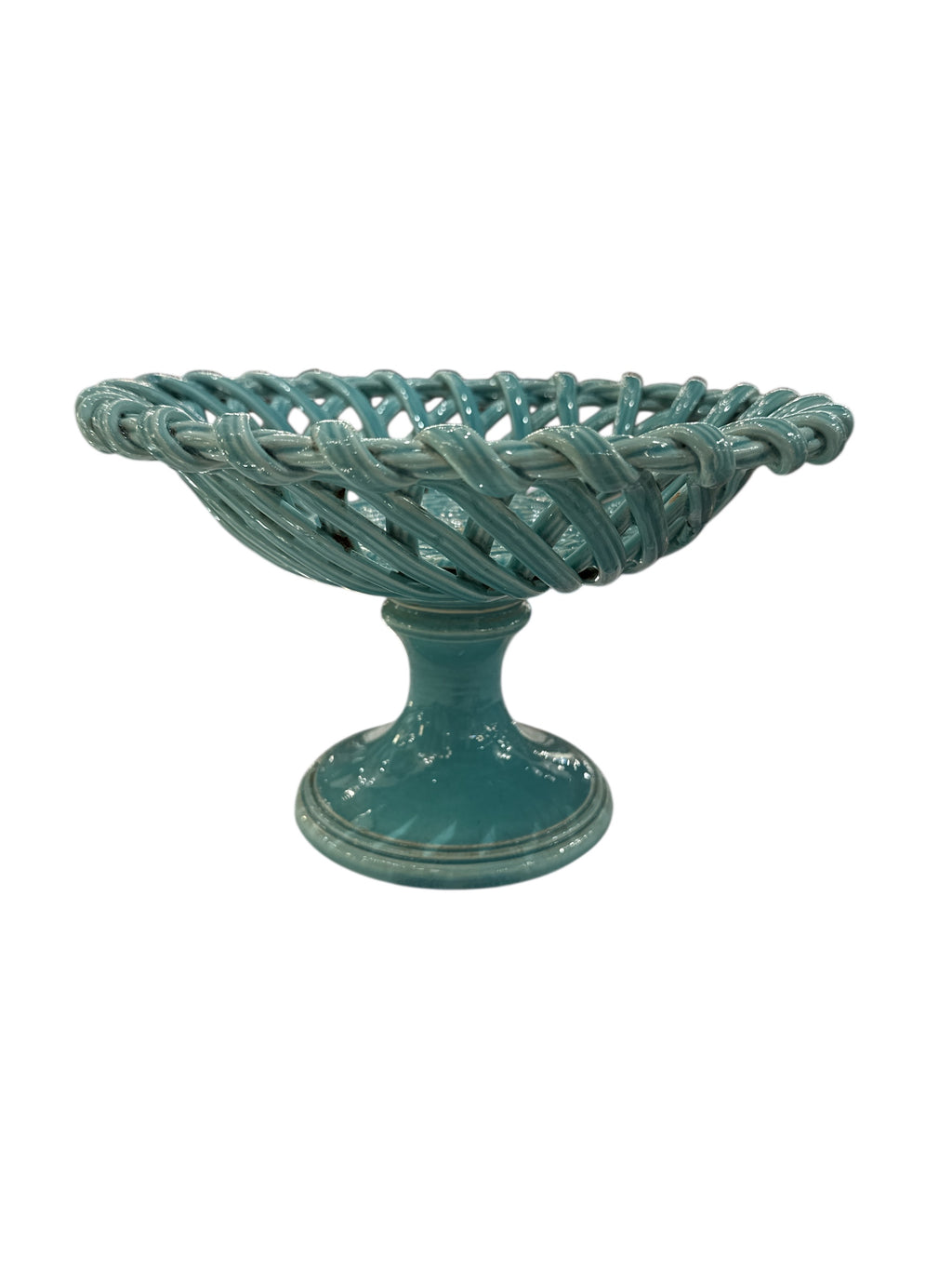 French Turquoise Basketweave Compote