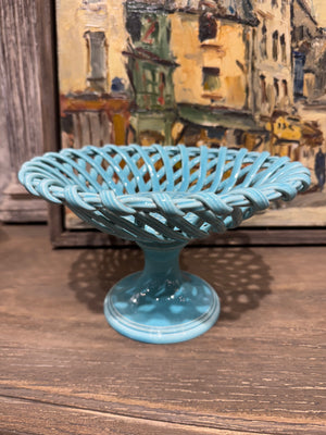 French Turquoise Basketweave Compote