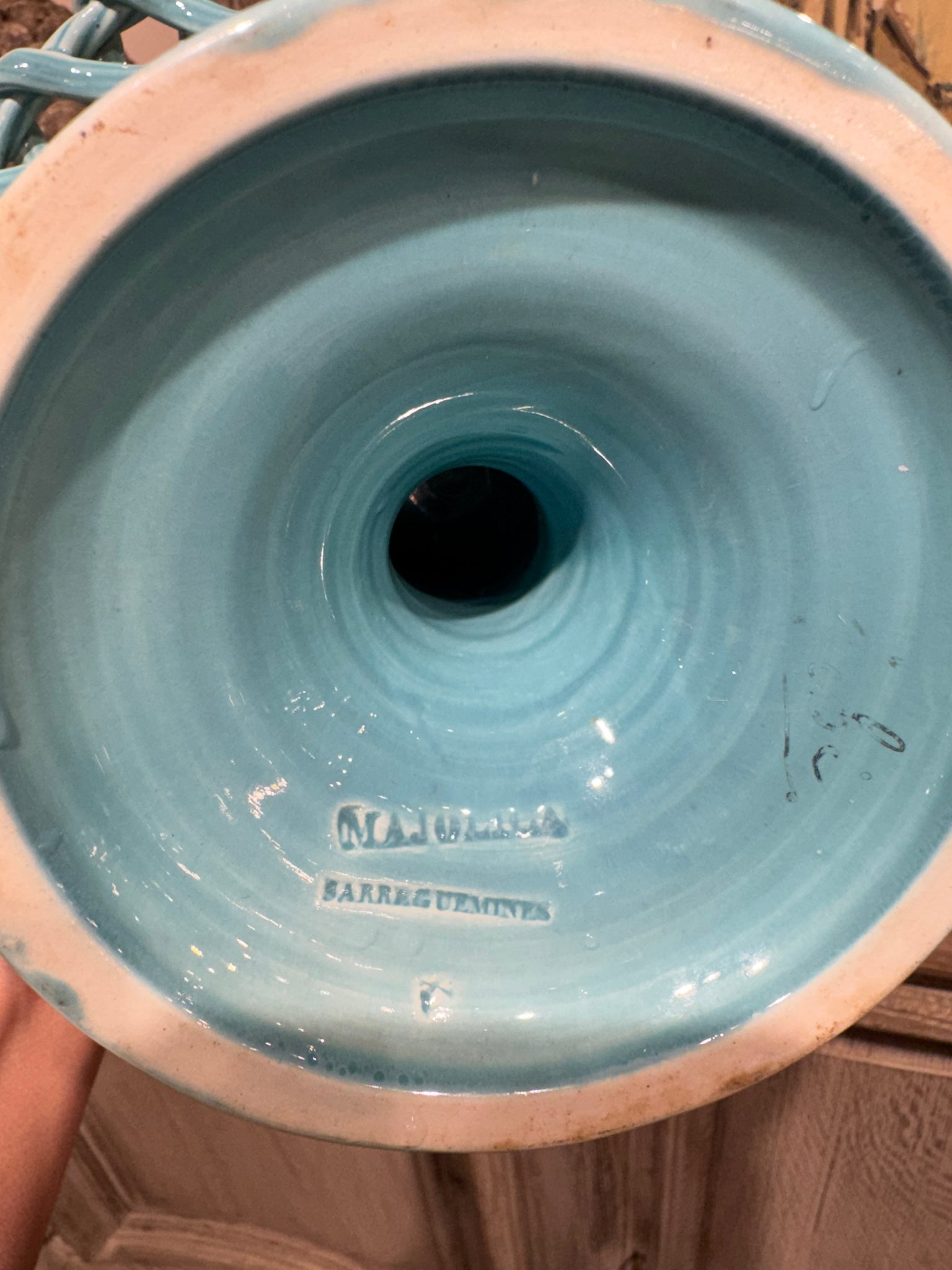 French Turquoise Basketweave Compote