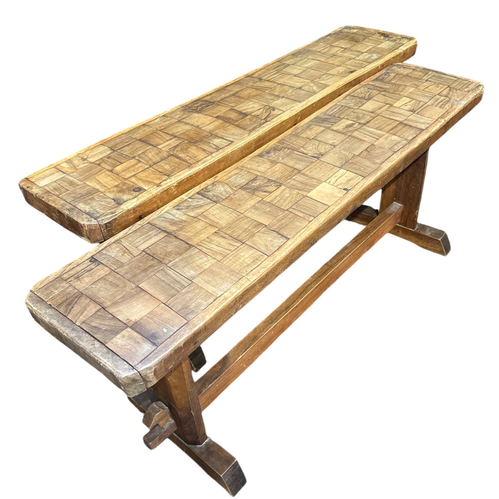 French Parquetry Benches, Pair