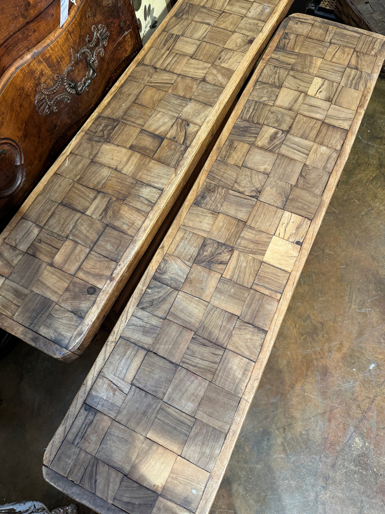 French Parquetry Benches, Pair