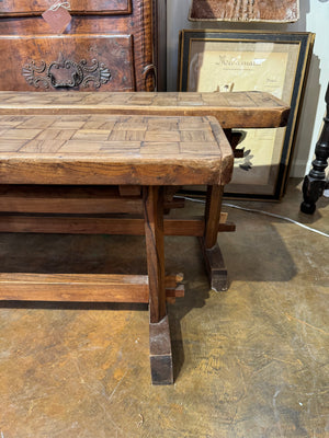 French Parquetry Benches, Pair