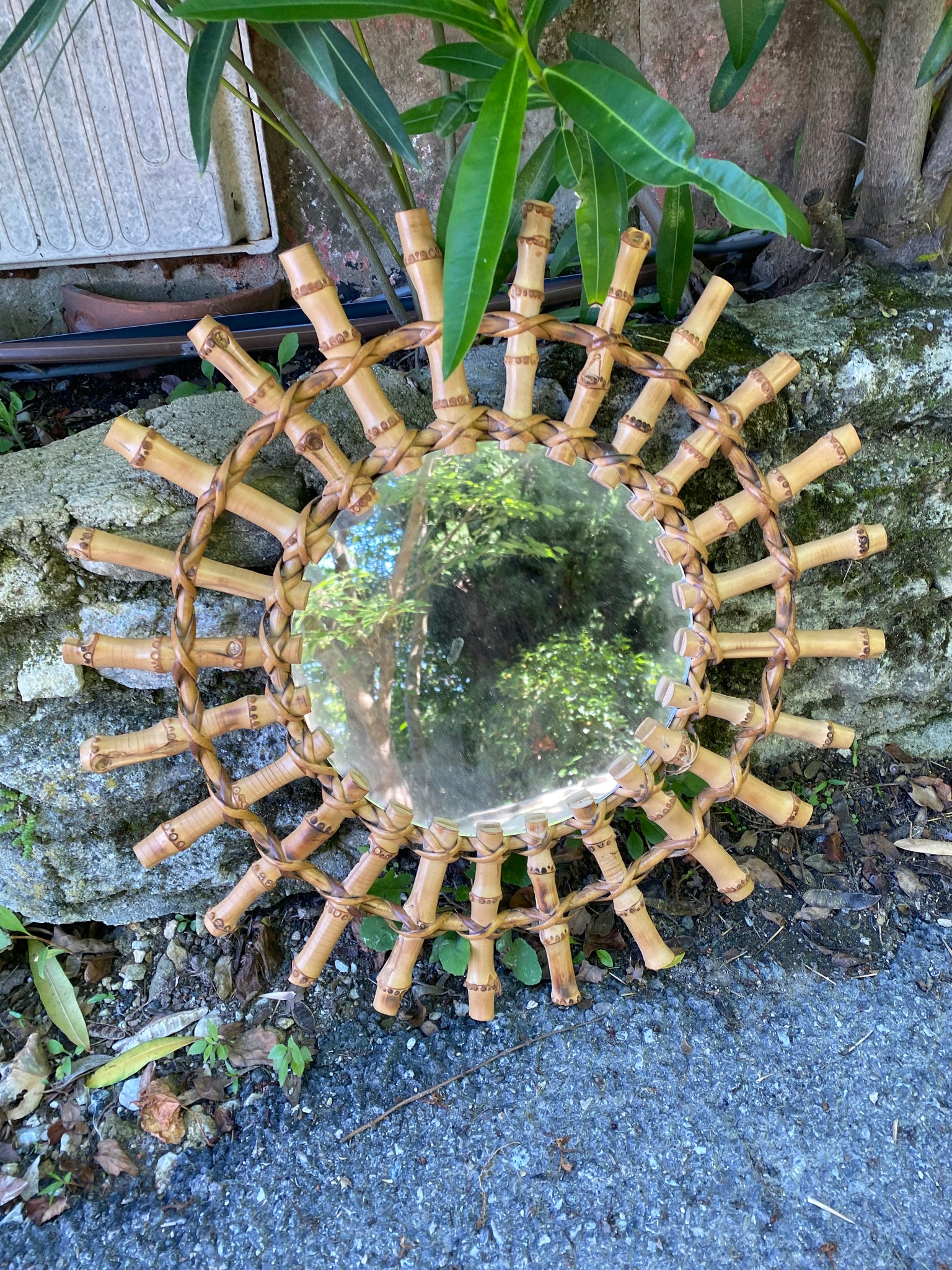 French Bamboo Sunburst Mirror