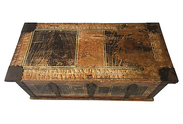 19th-C. French Painted Pine Trunk