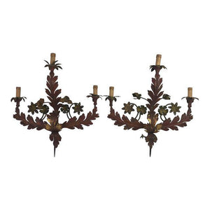 19th c. Italian Painted Tole Sconces - a Pair
