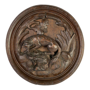 19th C. Black Forest Carved Medallion with Fox
