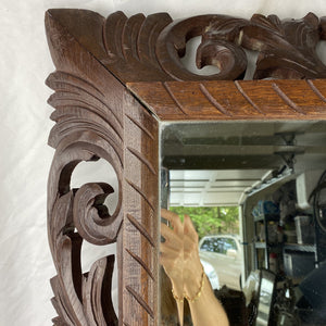 19th C. French Dark Oak Carved Mirror