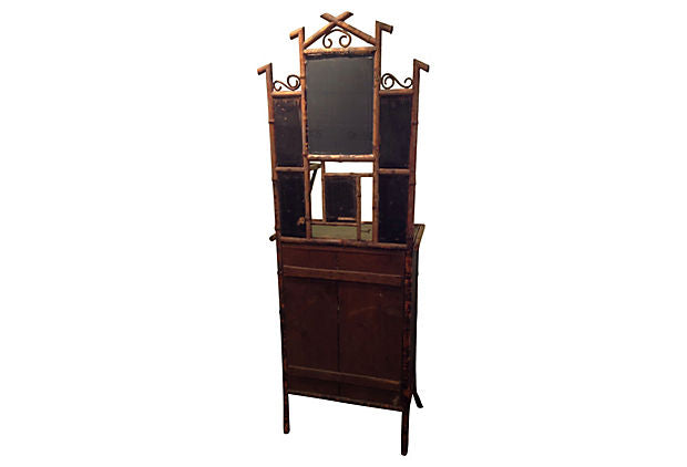 English Glass Front Cabinet with Mirror